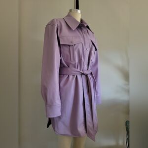 NVLT lilac purple faux leather belted shirt jacket shacket